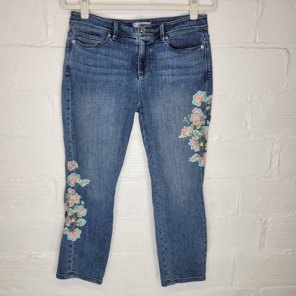 J. Jill Blue Floral Embroidered Cropped Jeans